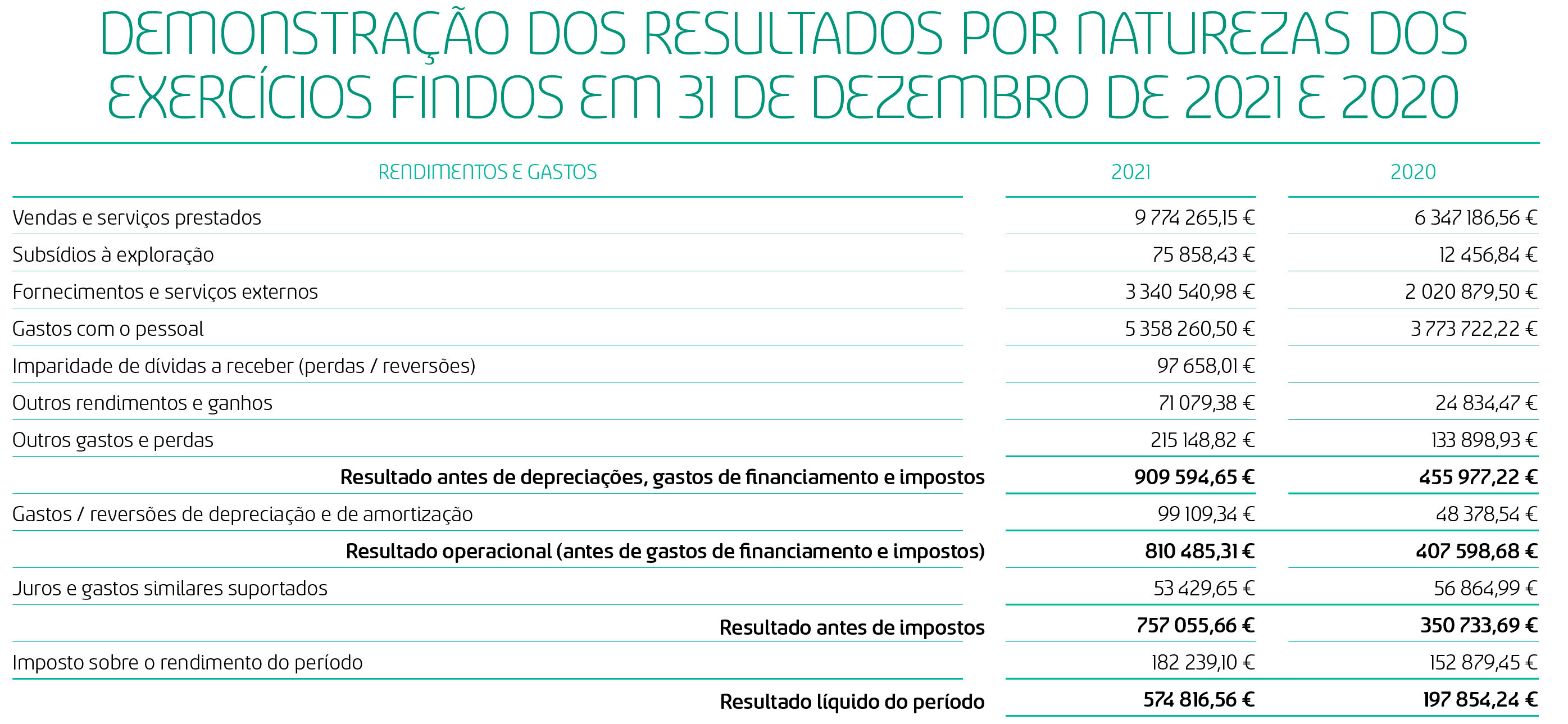 DEMONSTRA O DOS RESULTADOS POR NATUREZAS DOS EXERC CIOS FINDOS EM 31 DE DEZEMBRO DE 2021 E 2020,